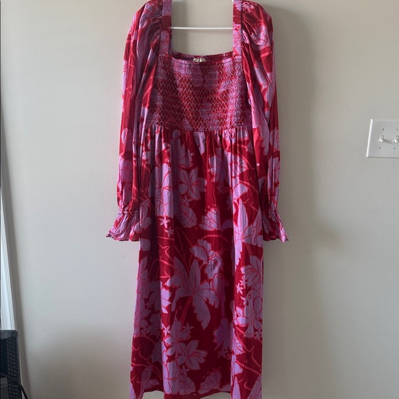 Farm Rio Floral Red and Purple Puff Sleeve Dress M - Picture 5 of 9